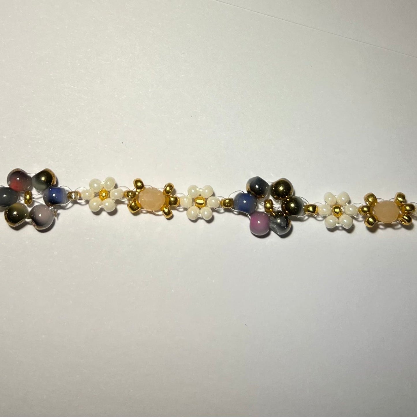 Light Pink and Gold Beaded Bracelet