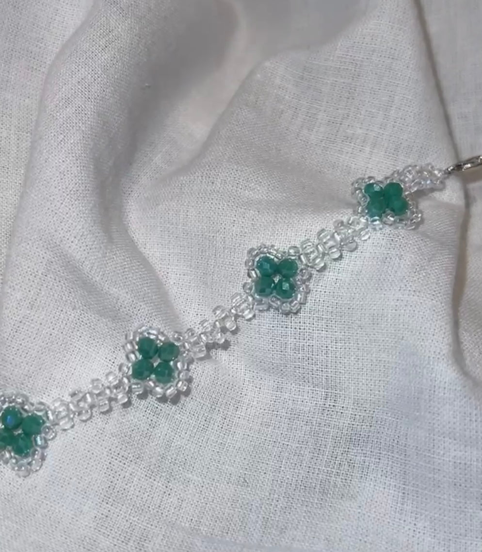 Kløverblad Armbåndsett - Tre Farger med Krystallperler