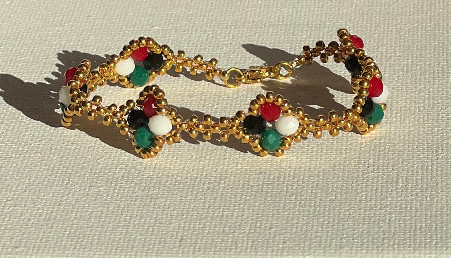 Palestinsk Flagg Armbånd - Gull Perler