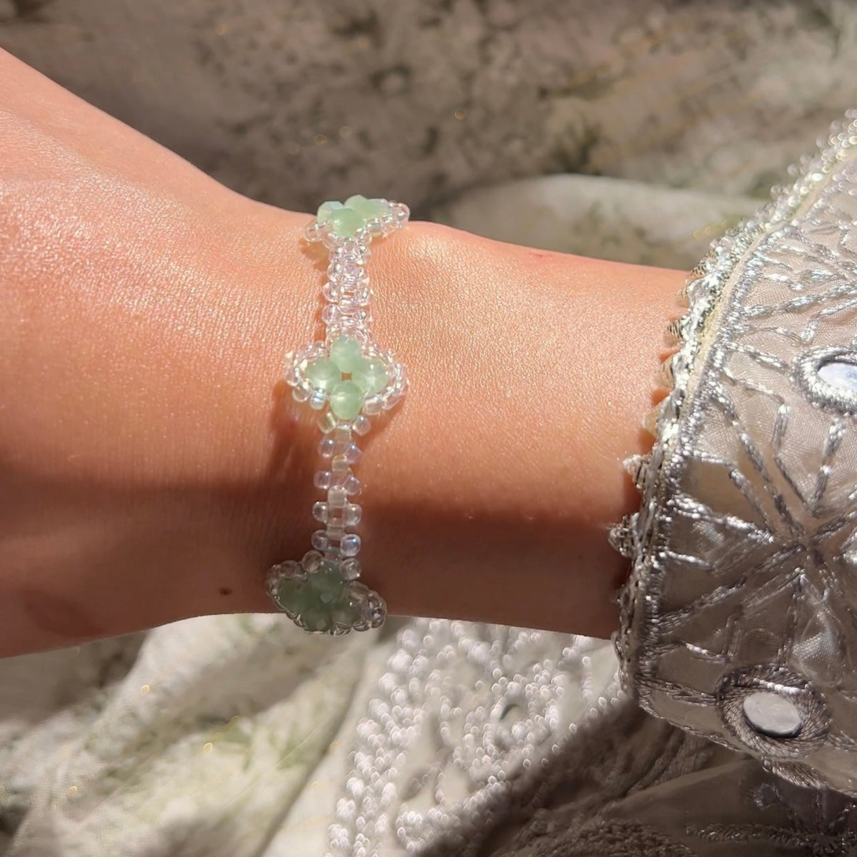 Green Clover Ring with Crystals