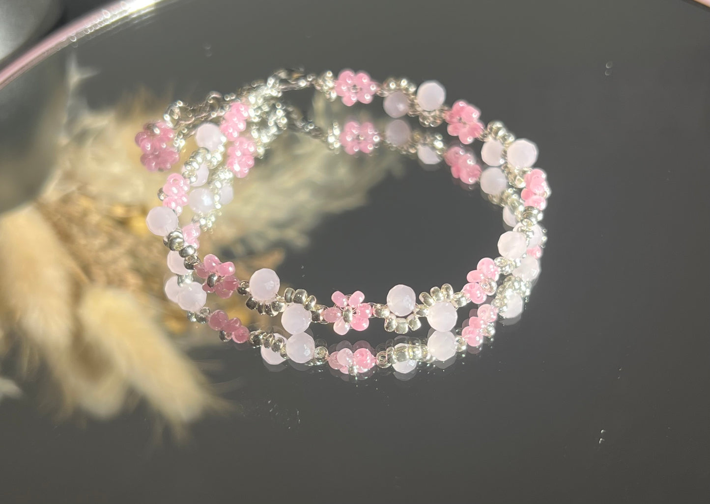 Romantisk Rosa Krystall Armbånd - Håndlaget Design