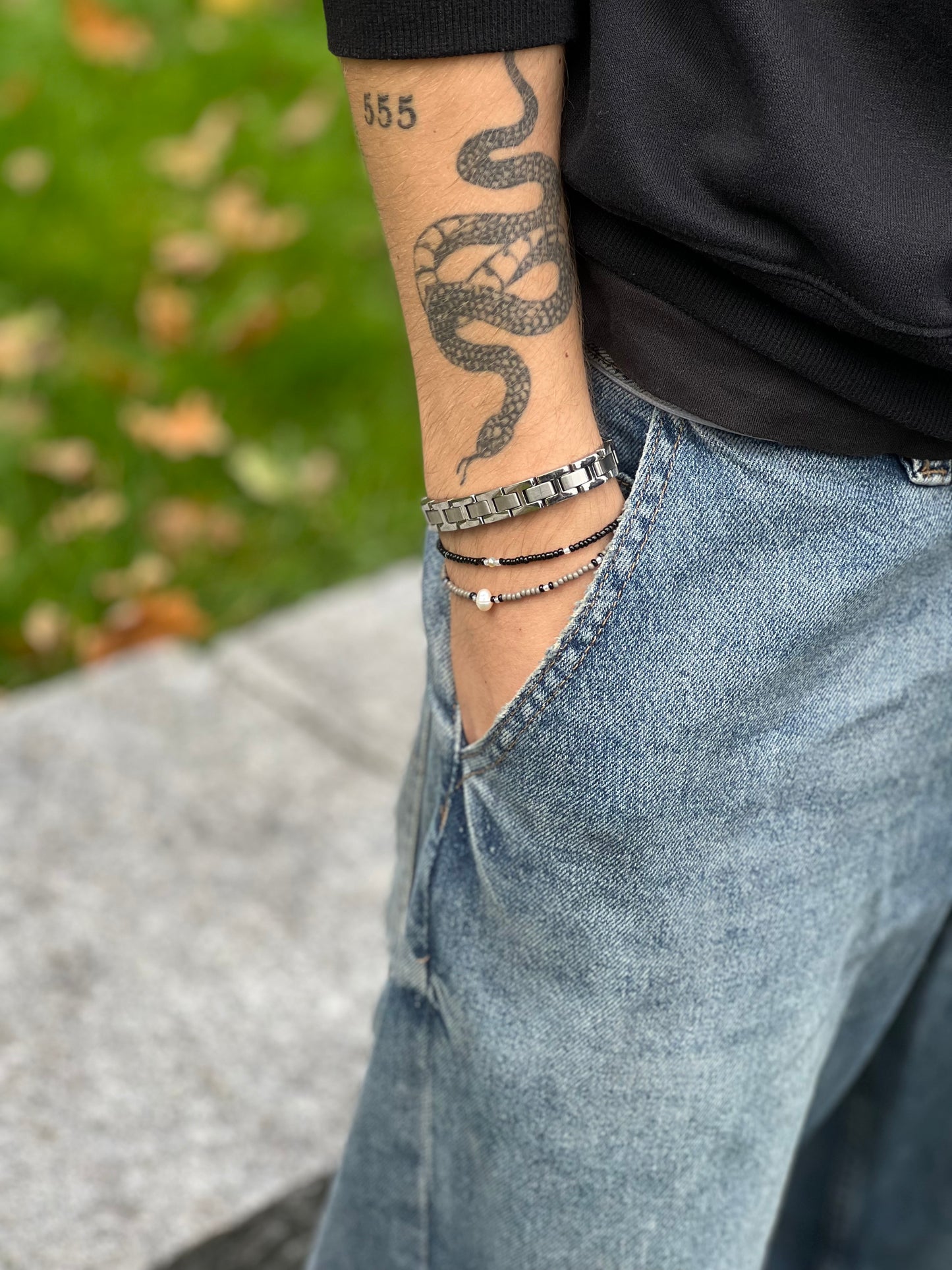 Ferskvannsperle Armbånd for Gutter - Grå og Sort