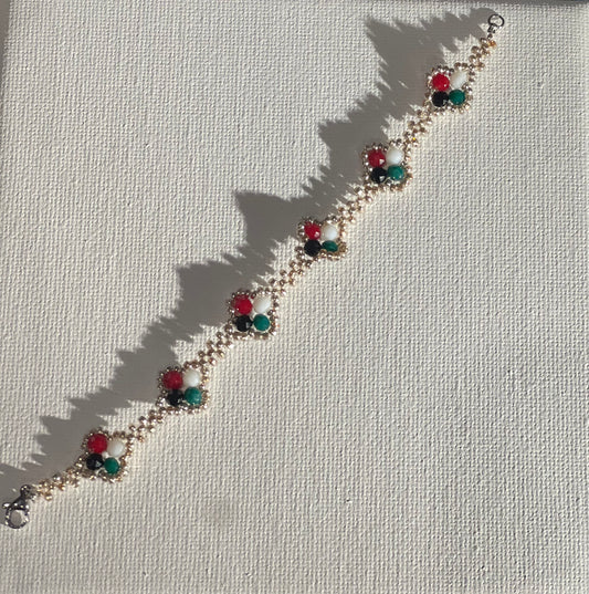 Palestinsk Flagg Armbånd - Sølv Perler