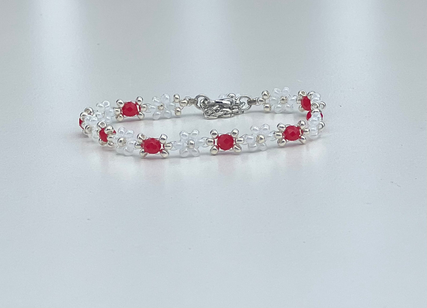 Elegant Red & Clear Beaded Bracelet