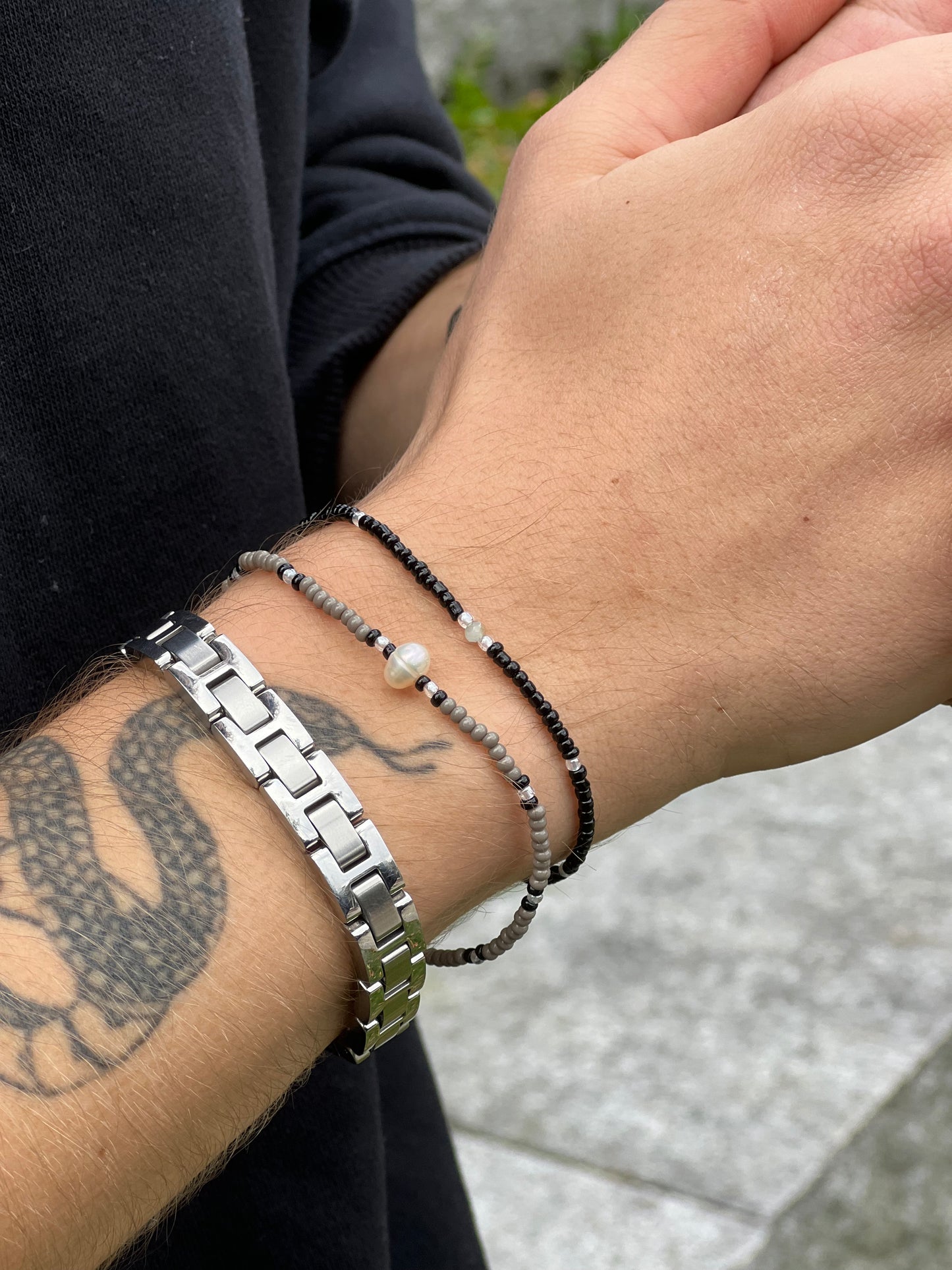 Ferskvannsperle Armbånd for Gutter - Grå og Sort