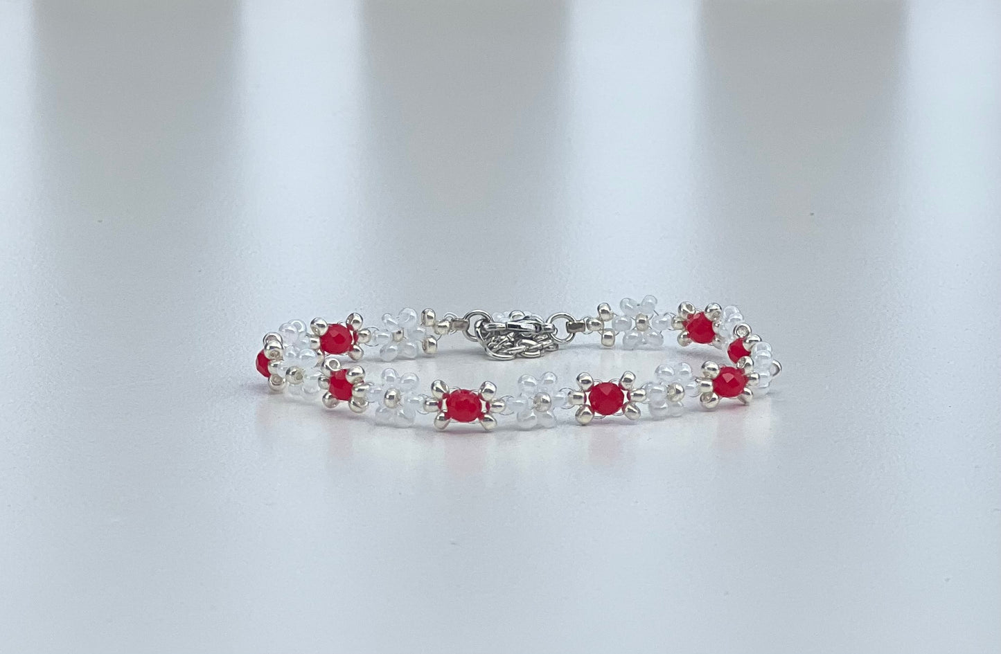 Elegant Red & Clear Beaded Bracelet