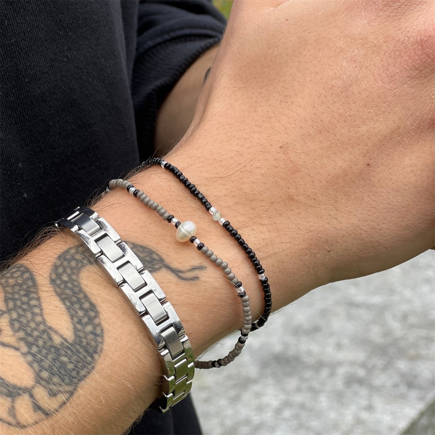 Ferskvannsperle Armbånd for Gutter - Grå og Sort