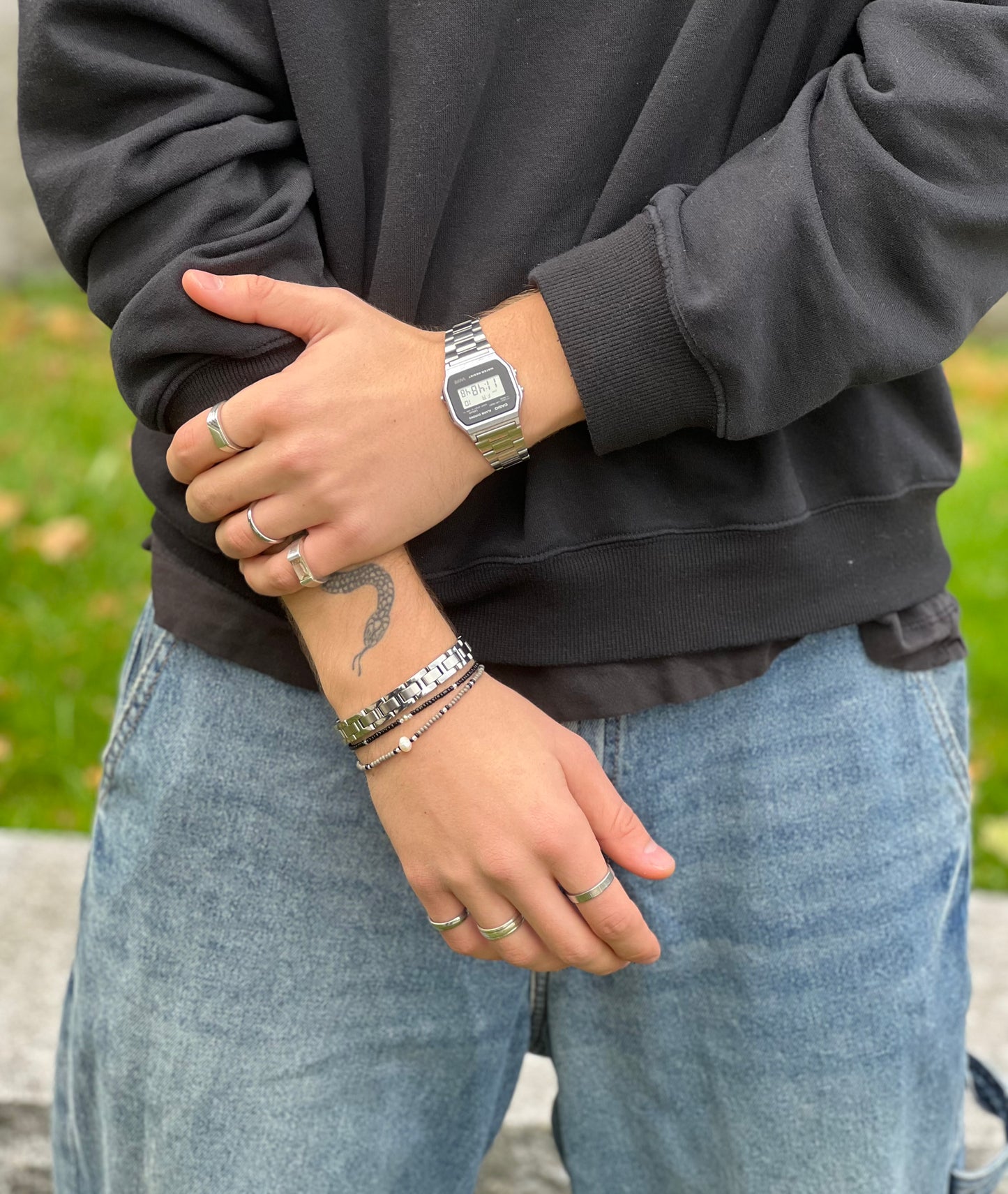 Ferskvannsperle Armbånd for Gutter - Grå og Sort