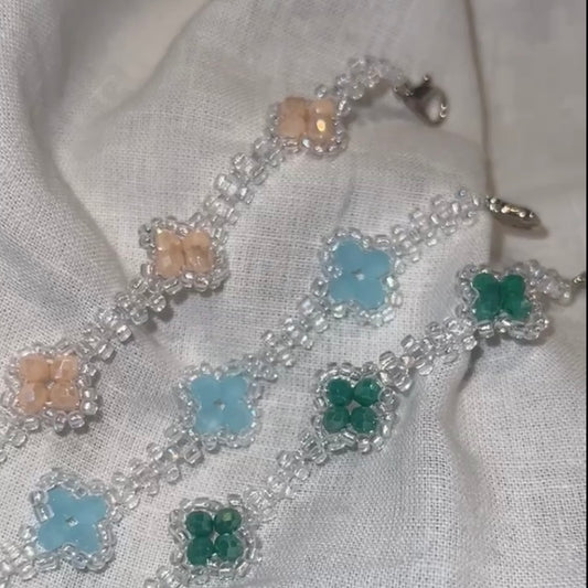 Kløverblad Armbåndsett - Tre Farger med Krystallperler