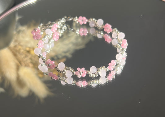 Romantisk Rosa Krystall Armbånd - Håndlaget Design